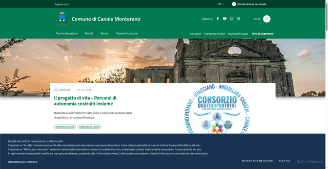 Security scan screenshot of https://www.comune.canalemonterano.rm.it