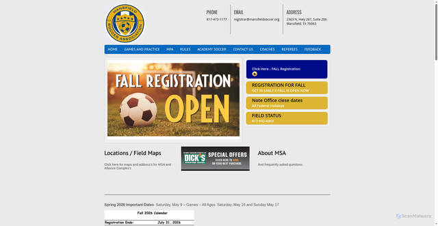 Security scan screenshot of https://mansfieldsoccer.org/
