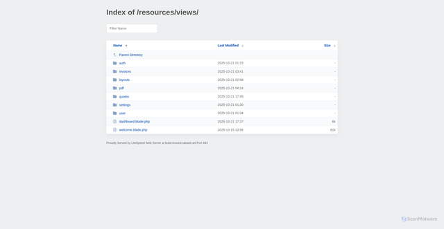 Security scan screenshot of https://build-invoice.takwid.net/resources/views/