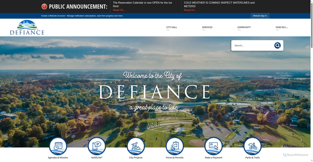 Security scan screenshot of https://cityofdefiance.com/