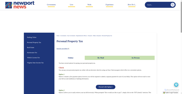Security scan screenshot of https://www.nnva.gov/413/Personal-Property-Tax