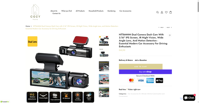 Security scan screenshot of https://cozyhomeonline.com/products/nttamhm-dual-camera-dash-cam-with-3-16-ips-screen-ir-night-vision-loop-recording-wide-angle-lens-motion-detection-view-angle-dual-cameras-car-dash-cam-modern-car-accessory-driving-enthusiasts