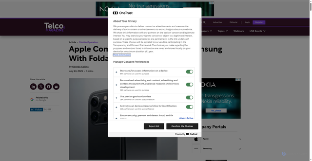 Security scan screenshot of https://telcomagazine.com/news/can-apples-foldable-iphone-compete-with-google-samsung