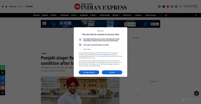 Security scan screenshot of https://www.newindianexpress.com/nation/2025/Sep/28/punjabi-singer-rajvir-jawanda-in-critical-condition-after-bike-accident