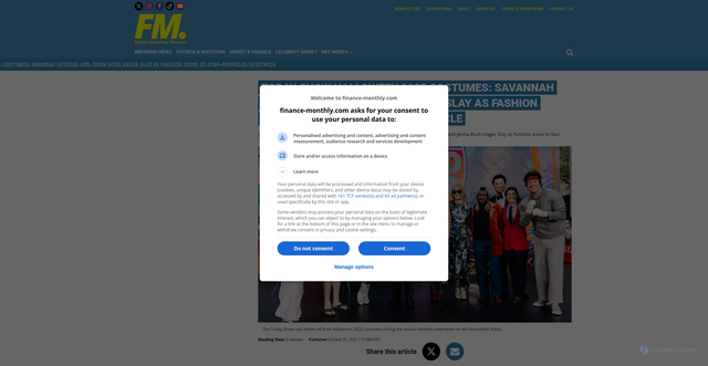 Security scan screenshot of https://www.finance-monthly.com/today-show-halloween-2025-guthrie-hager-vogue-costumes/