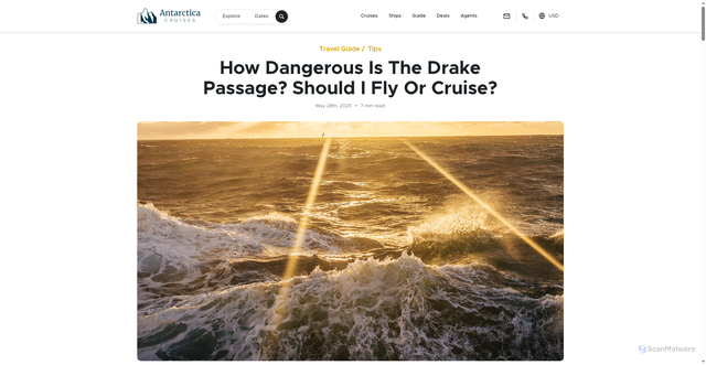 Security scan screenshot of https://www.antarcticacruises.com/guide/how-dangerous-is-the-drake-passage-should-i-fly-or-cruise