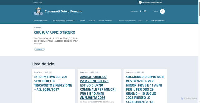 Security scan screenshot of https://www.comune.orioloromano.vt.it