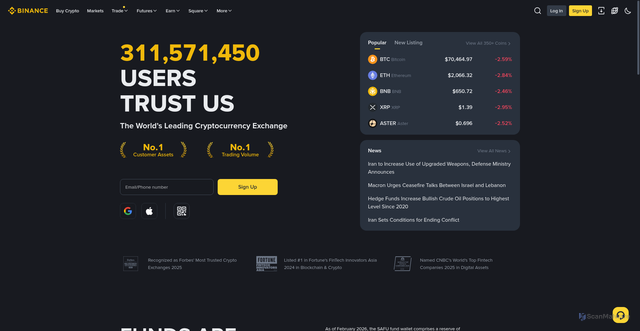 Security scan screenshot of https://www.binance.com:443/