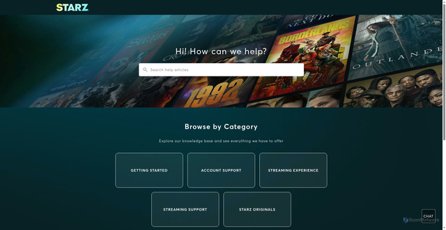 Security scan screenshot of https://support.starz.com/