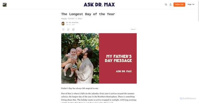Security scan screenshot of https://askdrmax.substack.com/p/the-longest-day-of-the-year