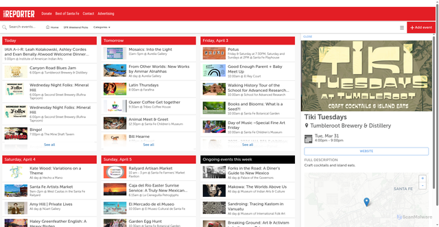 Security scan screenshot of https://calendar.sfreporter.com/cal/4754965