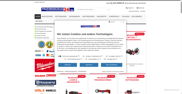 Security scan screenshot of https://profiwerkzeug24.de