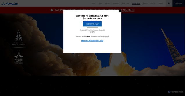 Security scan screenshot of https://afciviliancareers.com/space-force/