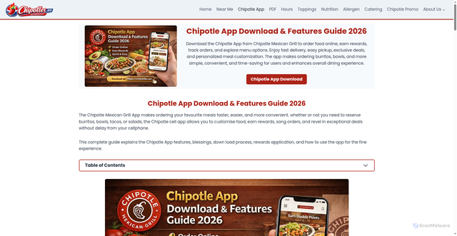 Security scan screenshot of https://chipotles.us/chipotle-app-download-features-guide-2026/