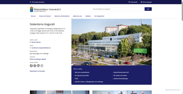 Security scan screenshot of https://www.domstol.se/sodertorns-tingsratt/