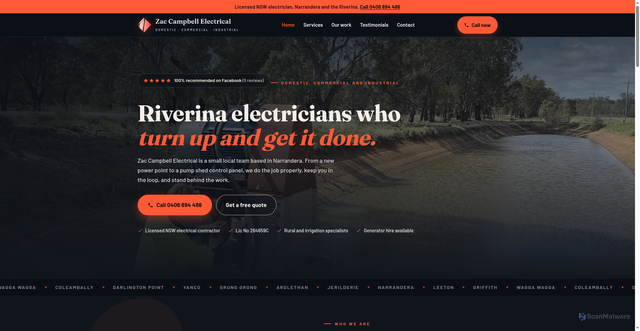 Security scan screenshot of https://zac-campbell-electrical.pages.dev/