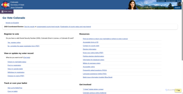 Security scan screenshot of https://www.sos.state.co.us/voter/pages/pub/home.xhtml
