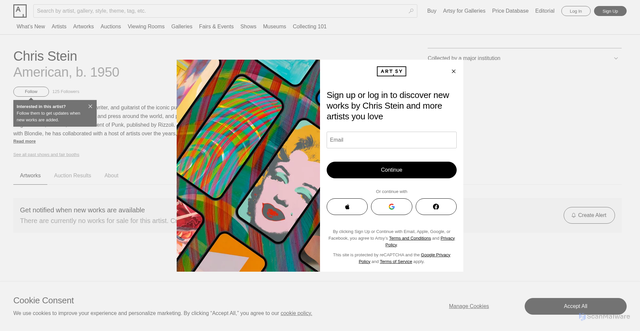 Security scan screenshot of https://www.artsy.net/artist/chris-stein