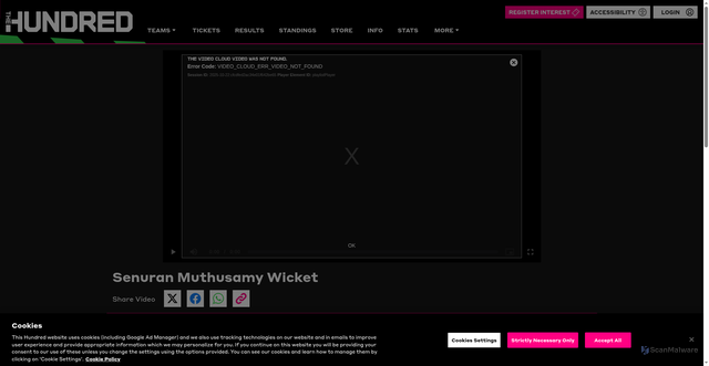 Security scan screenshot of https://thehundred.com/video/4356934/senuran-muthusamy-wicket
