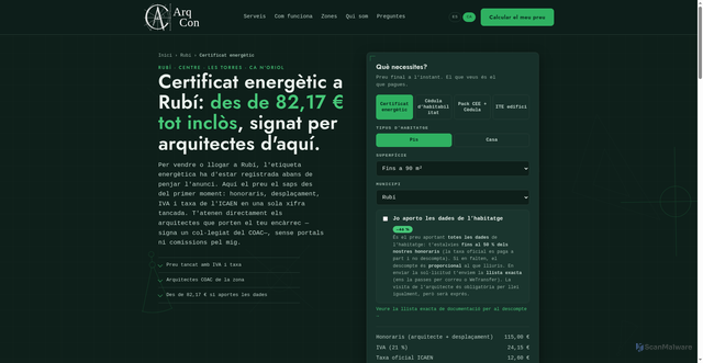 Security scan screenshot of https://arqcon-web.pages.dev/ca/certificat-energetic-rubi/