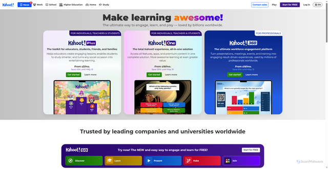 Security scan screenshot of https://getkahoot.com