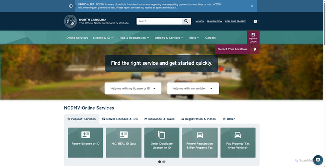 Security scan screenshot of https://www.ncdot.gov/DMV/Pages/default.aspx