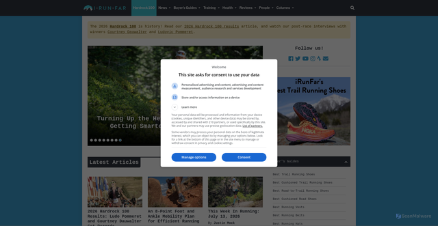 Security scan screenshot of https://www.irunfar.com