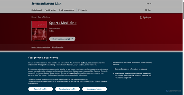 Security scan screenshot of https://link.springer.com/journal/40279