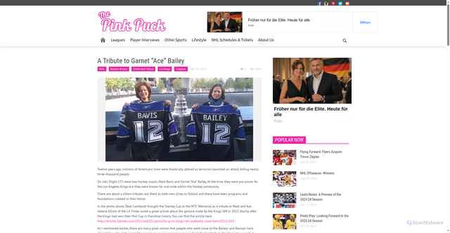 Security scan screenshot of https://thepinkpuck.com/2013/09/12/a-tribute-to-garnet-ace-bailey/