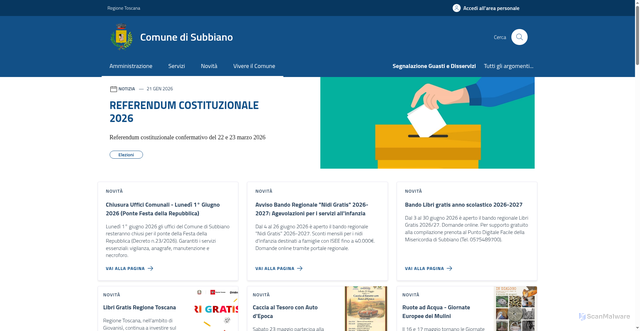 Security scan screenshot of https://www.comune.subbiano.ar.it