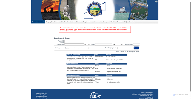 Security scan screenshot of https://auditor.lakecountyohio.gov