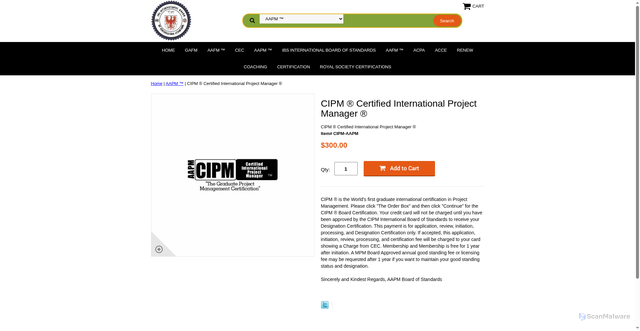 Security scan screenshot of https://store.certificationregistration.com/cipm.html