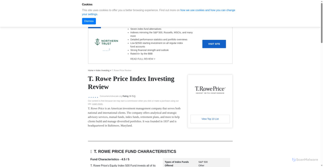 Security scan screenshot of https://www.consumersadvocate.org/index-investing/c/t-rowe-price-index-investing-review