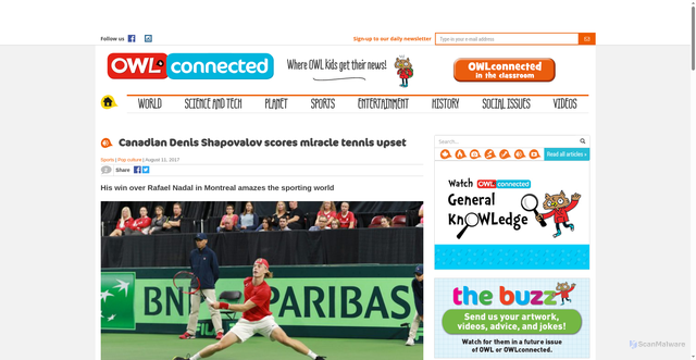Security scan screenshot of https://owlconnected.com/archives/canadian-denis-shapovalov-scores-miracle-tennis-upset