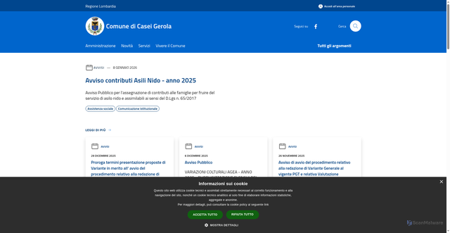 Security scan screenshot of https://www.comune.caseigerola.pv.it/it