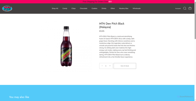 Security scan screenshot of https://www.snackdaddyusa.com/products/mtn-dew-pitch-black-malaysia