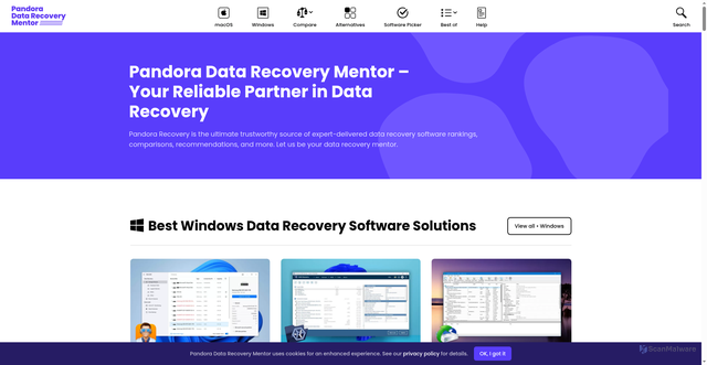 Security scan screenshot of https://pandorarecovery.com