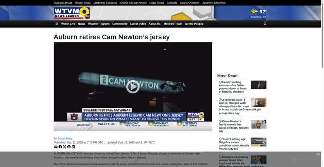 Security scan screenshot of https://www.wtvm.com/2025/10/12/auburn-retires-cam-newtons-jersey/