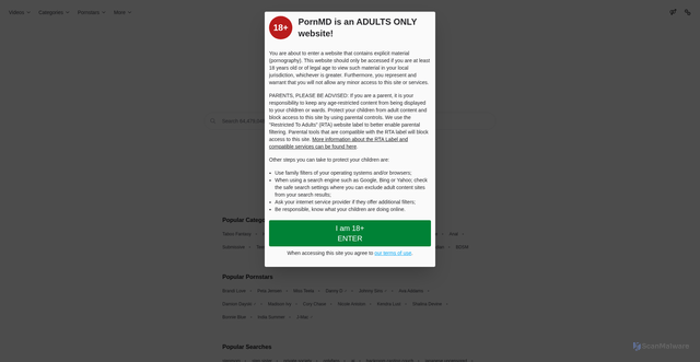 Security scan screenshot of https://www.pornmd.com