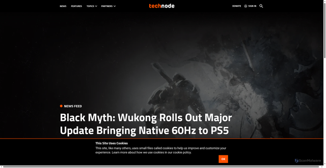Security scan screenshot of https://technode.com/2025/10/13/black-myth-wukong-rolls-out-major-update-bringing-native-60hz-to-ps5/