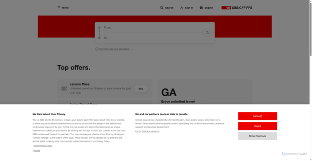 Security scan screenshot of https://www.sbb.ch