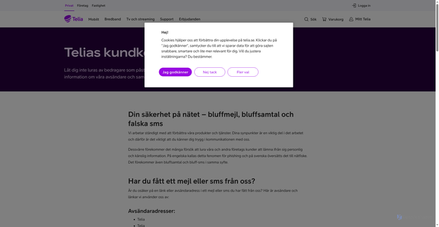 Security scan screenshot of https://www.telia.se/om/kundkommunikation