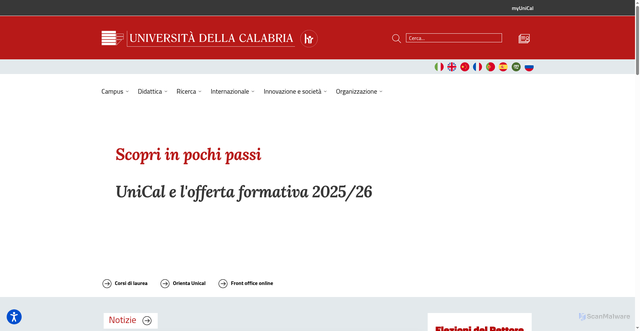 Security scan screenshot of https://www.unical.it/
