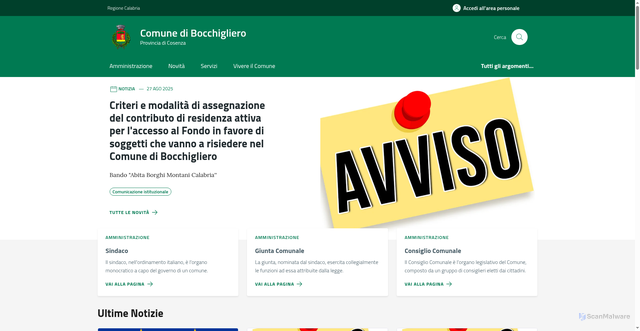 Security scan screenshot of https://www.comune.bocchigliero.cs.it