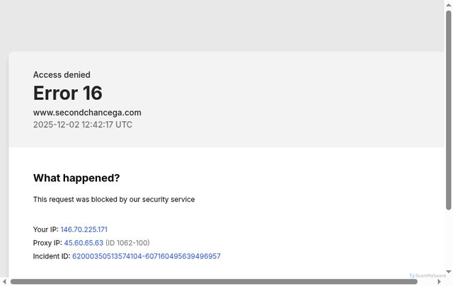 Security scan screenshot of https://www.secondchancega.com/