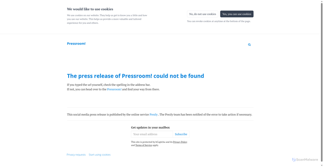 Security scan screenshot of https://assets.prezly.com