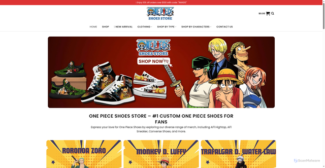 Security scan screenshot of https://onepieceshoes.store/