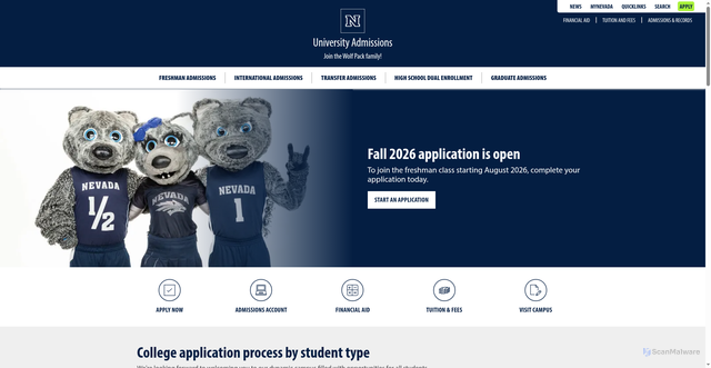 Security scan screenshot of https://admissions.unr.edu