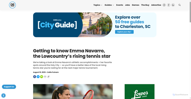 Security scan screenshot of https://chstoday.6amcity.com/emma-navarro-tennis-charleston-sc