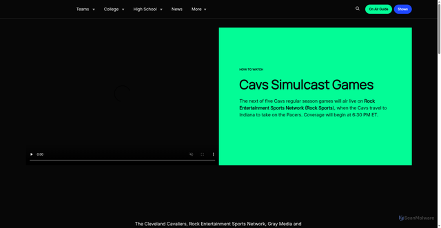 Security scan screenshot of https://watchrocksports.com/cavs-simulcast-games